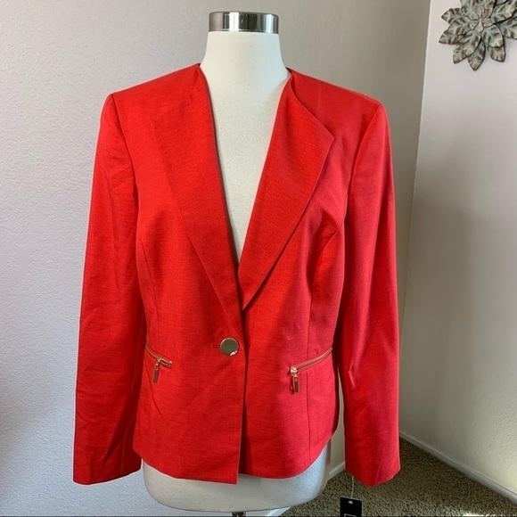 Le Suit NWT Red One Button Front Blazer Size 10 - Picture 2 of 10